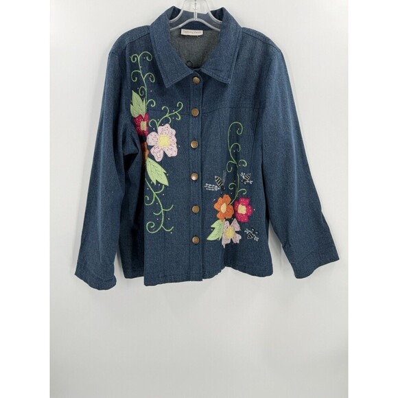 Tapestry Patch 90s Vintage Lightweight Denim Jacket W/appliqué Size XL Bust 25” - Picture 1 of 10